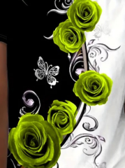 Kadın Kısa Kollu Gül Baskı Süprem T-shirt