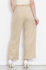 Bel Kuşaklı Keten Pantolon Bej - 15265.1726.