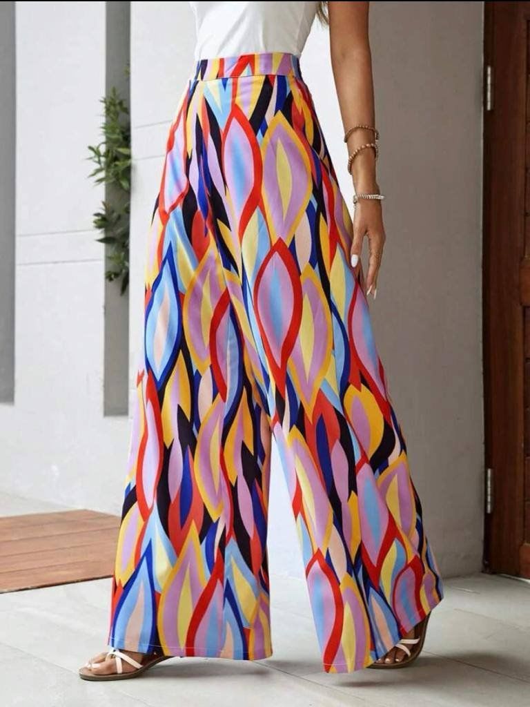 Kadın Desenli Süprem Kumaş Geniş Paça Pantalon