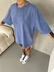 Unisex Yıkamalı T-Shirt - Mavi