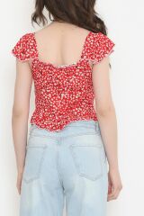 Fermuarlı Crop Bluz Kırmızıçiçekli - 18473.1153.