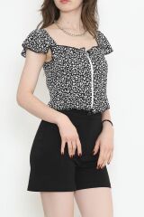 Fermuarlı Crop Bluz Siyahdesenli - 18473.1153.