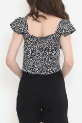 Fermuarlı Crop Bluz Siyahdesenli - 18473.1153.