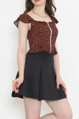 Fermuarlı Crop Bluz Kiremit - 18473.1153.
