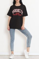 Baskılı Oversize Tişört Siyah - 18666.1567.