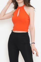 Bağlamalı Crop Bluz Turuncu - 18457.631.
