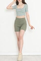 Çizgili Crop Bluz Yeşil - 80051.1059.
