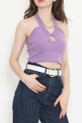 Göğüs Dekolteli Crop Bluz Lila - 18404.1059.