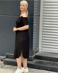 Kadın Viskon Kumaş Omuzda Toka Detaylı Kısa Kollu Elbise
