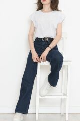 Beli Lastikli Crop Tişört Gri - 16552.1567.