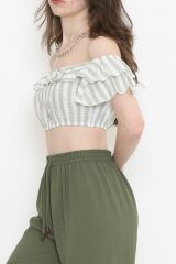 Çizgili Crop Bluz Hakibeyaz - 18426.631.