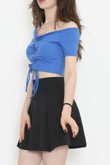 Ön Bağlamalı Crop Bluz Saks - 18427.631.