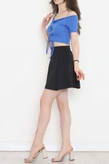 Ön Bağlamalı Crop Bluz Saks - 18427.631.