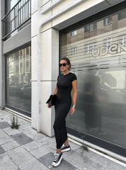 Kadın Bisiklet Yaka Kısa Kollu Maxi Boy Kalem Elbise