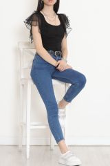 Kolları Tül Detaylı Bluz Siyah - 1046.631.