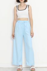 Bel Kuşaklı Keten Pantolon Açıkmavi - 15265.1726.