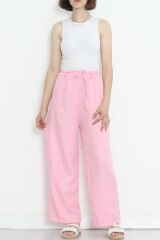 Bel Kuşaklı Keten Pantolon Pembe - 15265.1726.