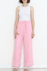 Bel Kuşaklı Keten Pantolon Pembe - 15265.1726.