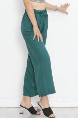 Bel Kuşaklı Keten Pantolon Zümrüt - 15265.1726.