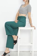 Bel Kuşaklı Keten Pantolon Zümrüt - 15265.1726.