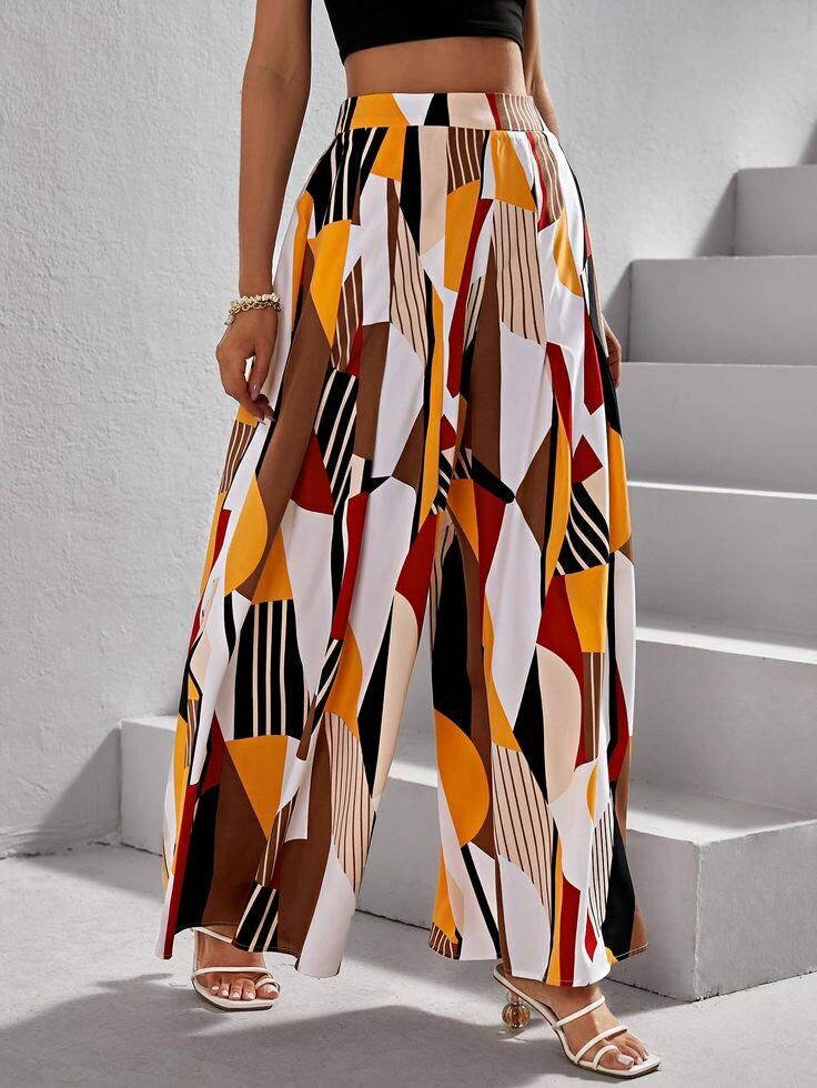 Kadın Desenli Süprem Kumaş Geniş Paça Pantalon