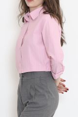 Çizgili Crop Gömlek Pembe - 977.1247.