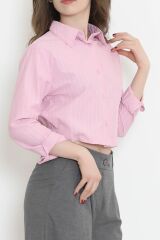Çizgili Crop Gömlek Pembe - 977.1247.