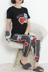 Paça Lastikli Pijama Takımı Siyahgri - 18736.1567.