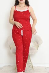 İp Askılı Battal Pijama Takımı Beyazkırmızı - 174.1287.