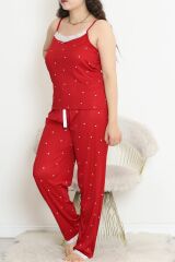 İp Askılı Battal Pijama Takımı Beyazkırmızı - 174.1287.
