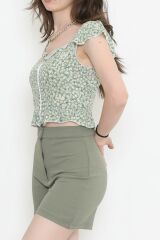 Fermuarlı Crop Bluz Mintçiçekli - 18473.1153.