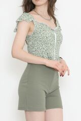 Fermuarlı Crop Bluz Mintçiçekli - 18473.1153.