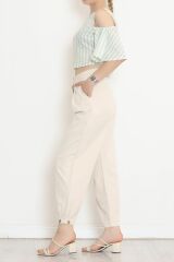 Paça Düğme Detaylı Pantolon Krem - 20783.683.
