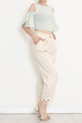 Paça Düğme Detaylı Pantolon Krem - 20783.683.
