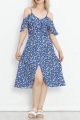 Askılı Fırfırlı Elbise Saks - 152397.701.
