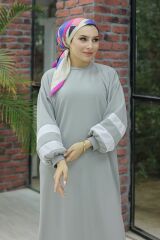 Balon Kol Elbise Gri - 10007.1778.