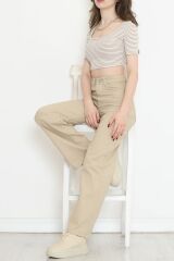 Çizgili Crop Bluz Vizon - 80051.1059.