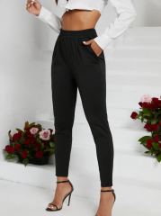 Kadın Pile Detay Beli Lastikli Günlük Slim Fit Viskon Iki Iplik Pantolon