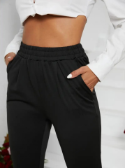 Kadın Pile Detay Beli Lastikli Günlük Slim Fit Viskon Iki Iplik Pantolon
