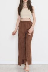 Paça Yırtmaçlı Keten Pantolon Acıkahve - 15267.1778.