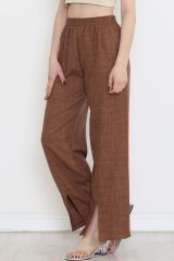Paça Yırtmaçlı Keten Pantolon Acıkahve - 15267.1778.