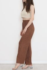Paça Yırtmaçlı Keten Pantolon Acıkahve - 15267.1778.