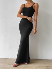 Kadın Kolsuz Askılı Bodycon Uzun Viskon Elbise