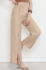 Paça Yırtmaçlı Keten Pantolon Taş - 15267.1778.