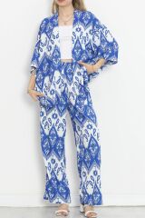 Desenli Kimono Takım Saksbeyaz - 18874.1059.