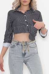 Çizgili Crop Gömlek Siyahbeyaz - 634.1247.