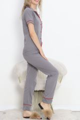 Önü Cepli Pijama Takımı Grikırmızı - 11404.1048.