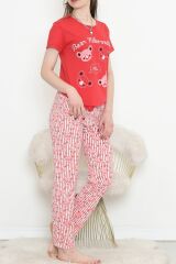 Süprem Kısa Kol Pijama Takımı Kırmızıdesenli - 18500.1048.