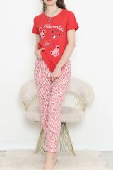 Süprem Kısa Kol Pijama Takımı Kırmızıdesenli - 18500.1048.