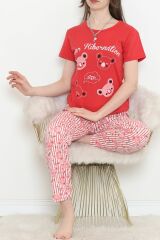 Süprem Kısa Kol Pijama Takımı Kırmızıdesenli - 18500.1048.